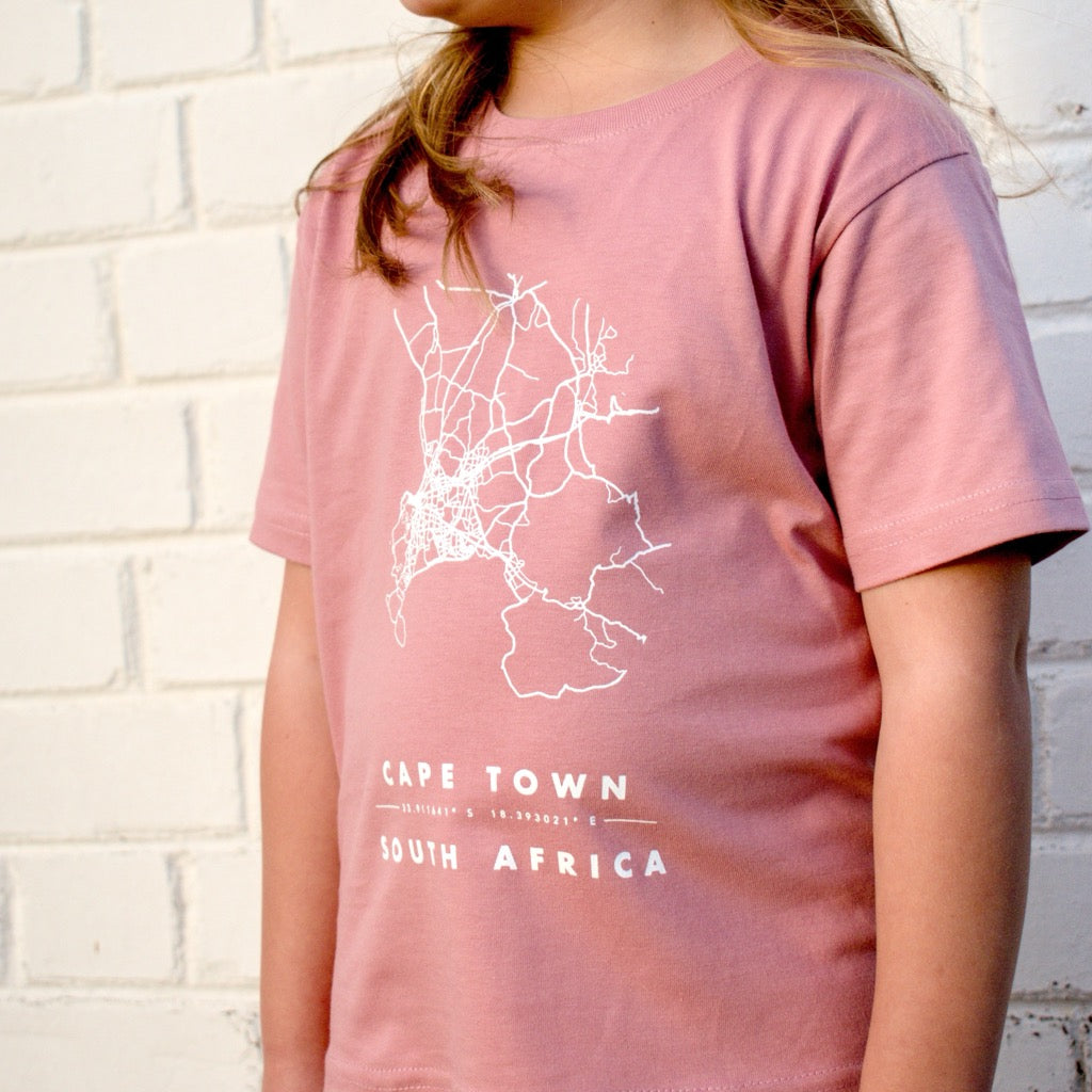 Cape Town Map Kid's Dusty Pink Tee