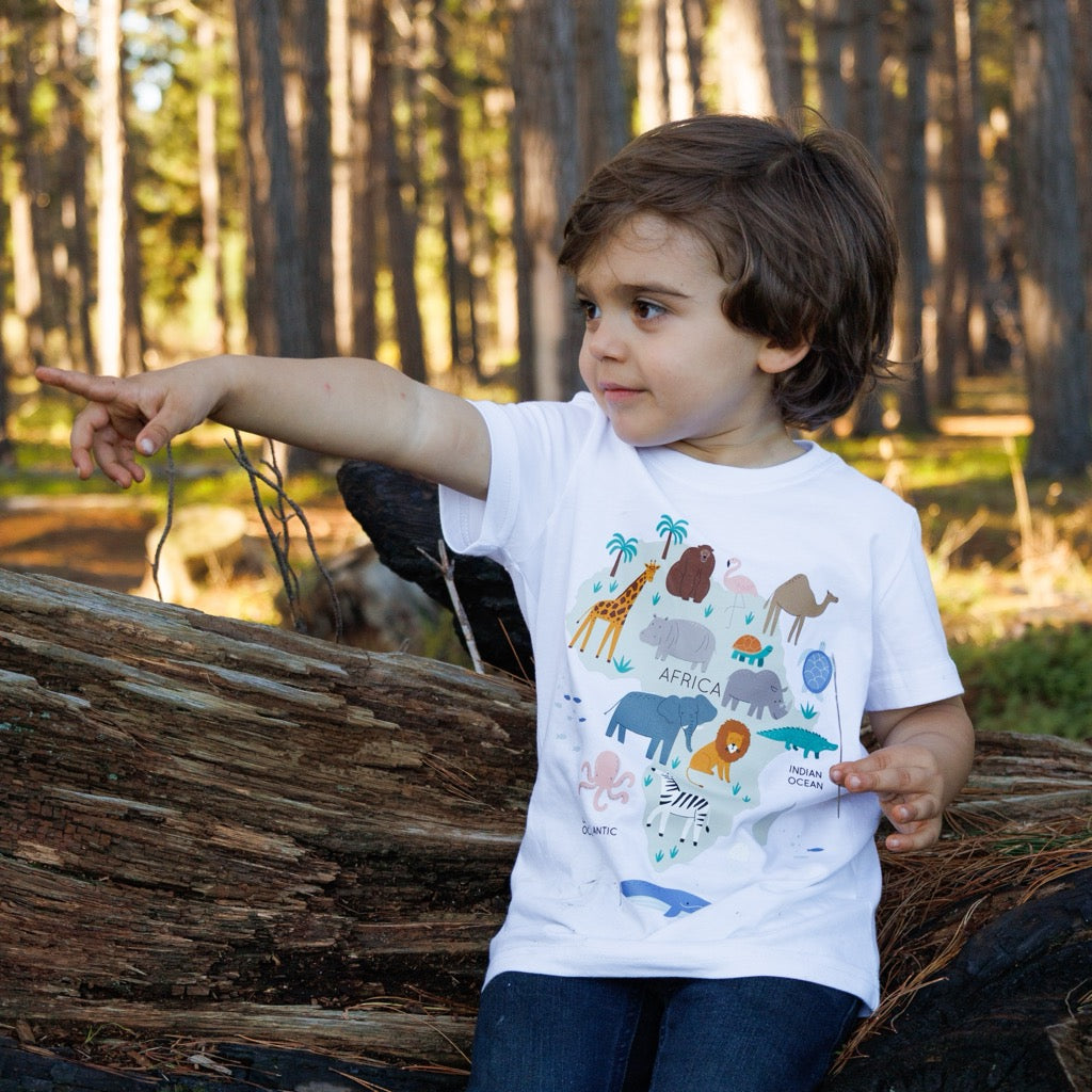 African Animals Map Kid's White Tee
