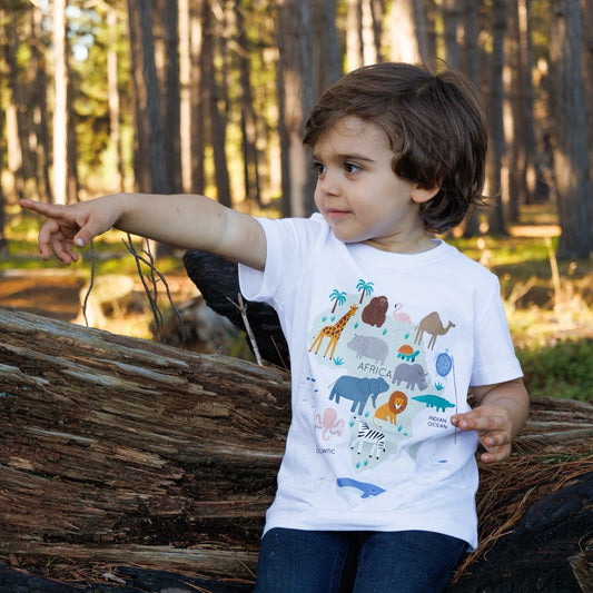 African Animals Map Kid's White Tee
