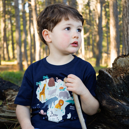 African Animals Map Kid's Navy Tee