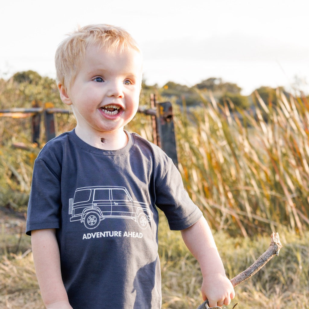 Adventure Ahead Kid's Charcoal Tee - Land Cruiser