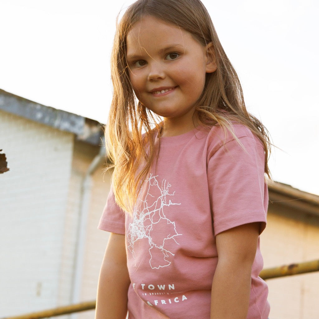 Cape Town Map Kid's Dusty Pink Tee