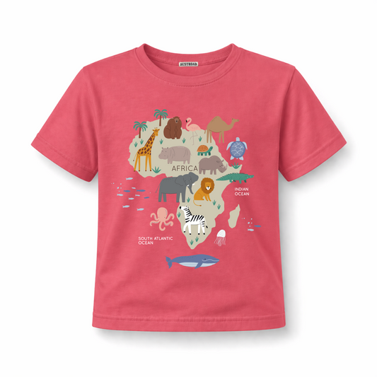 African Animals Map Kid's Coral Tee