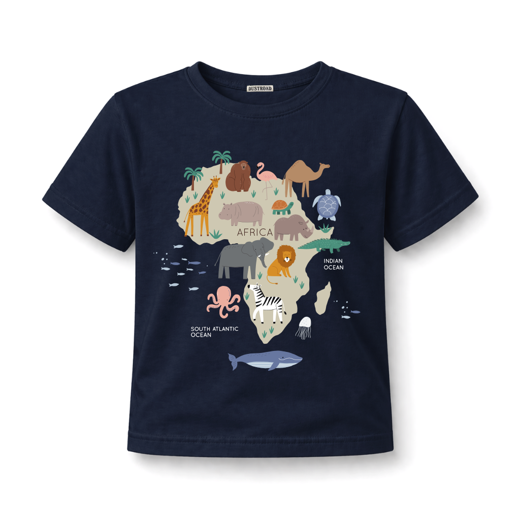 African Animals Map Kid's Navy Tee