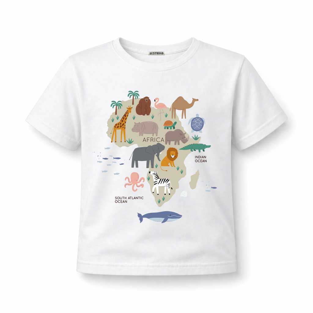 African Animals Map Kid's White Tee